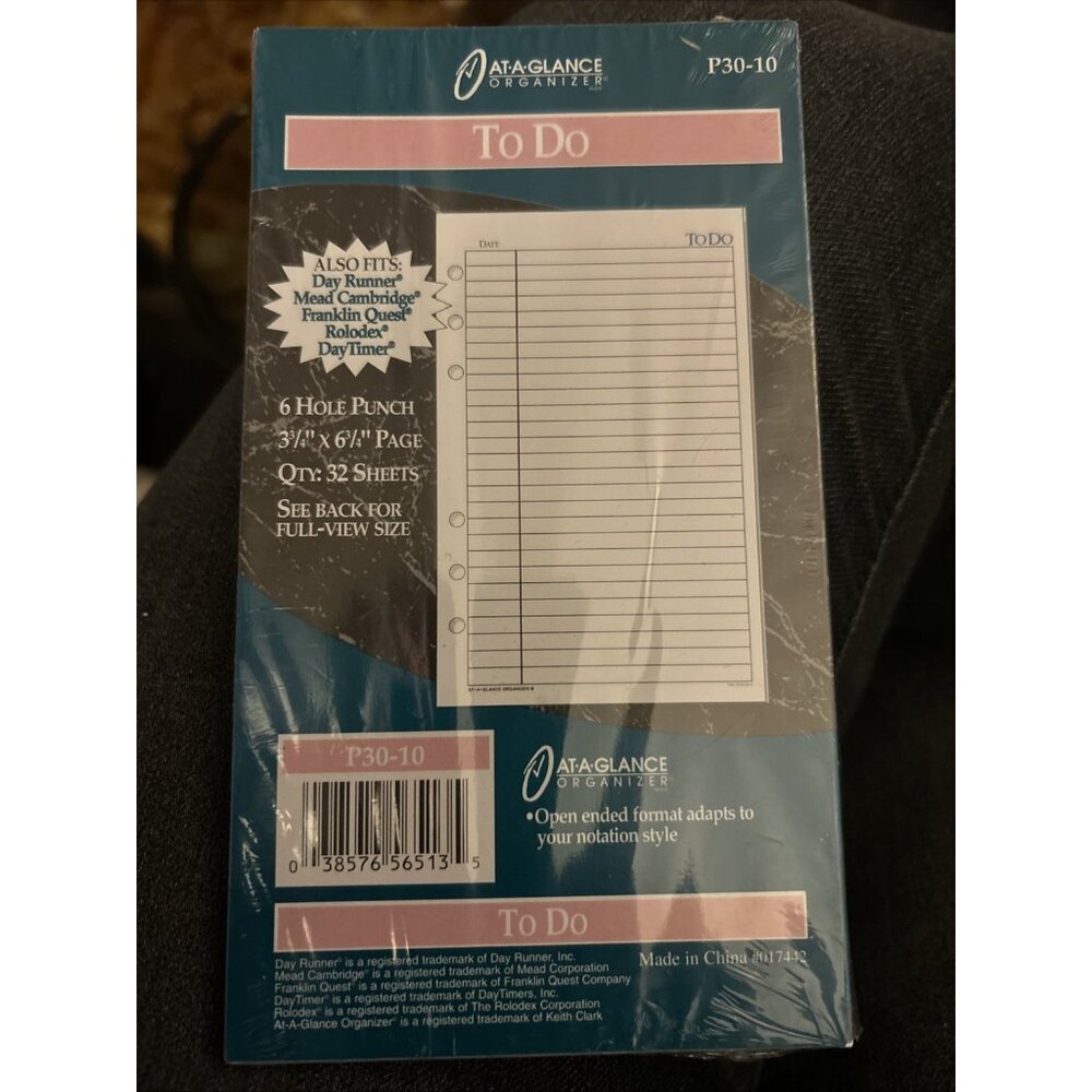 At-A-Glance To Do Pages 3 3/4 x 6 3/4 Day Runner Franklin Cambridge Daytimer New